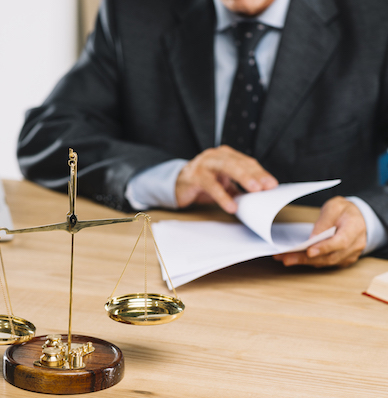 Process servers with a lawyer serving a paper